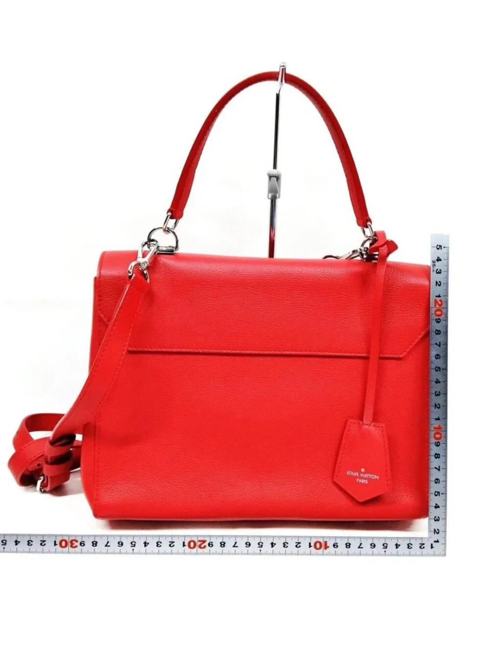 Authentic Louis Vuitton Lockme II Red Calfskin Leather Top Handle Crossbody Bag